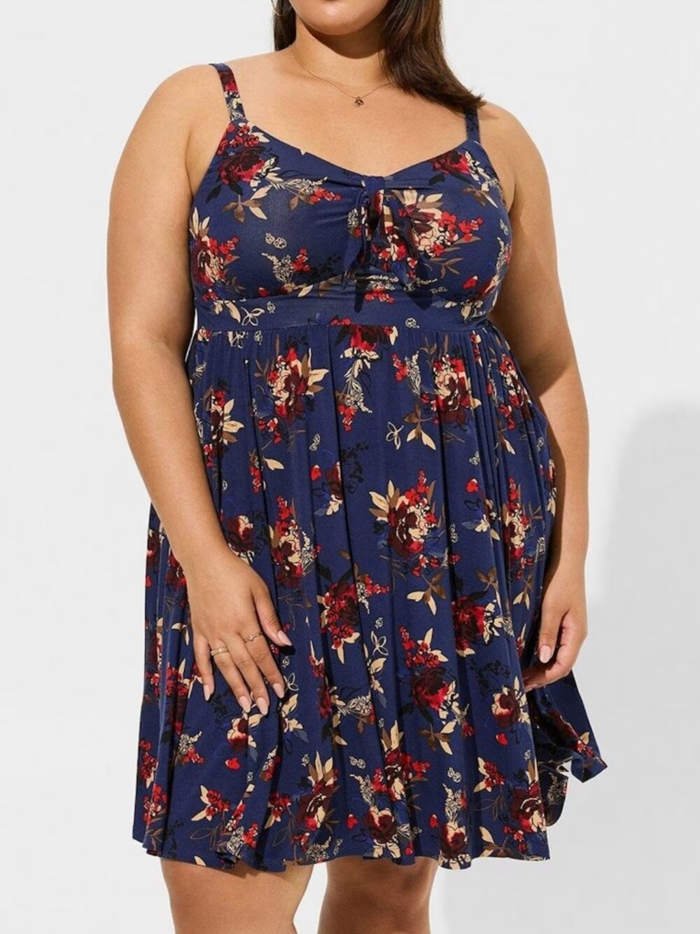 NEW NWT TORRID 2 Plus Size Super Soft Tie Front Skater Dress Navy Blue Floral 2X